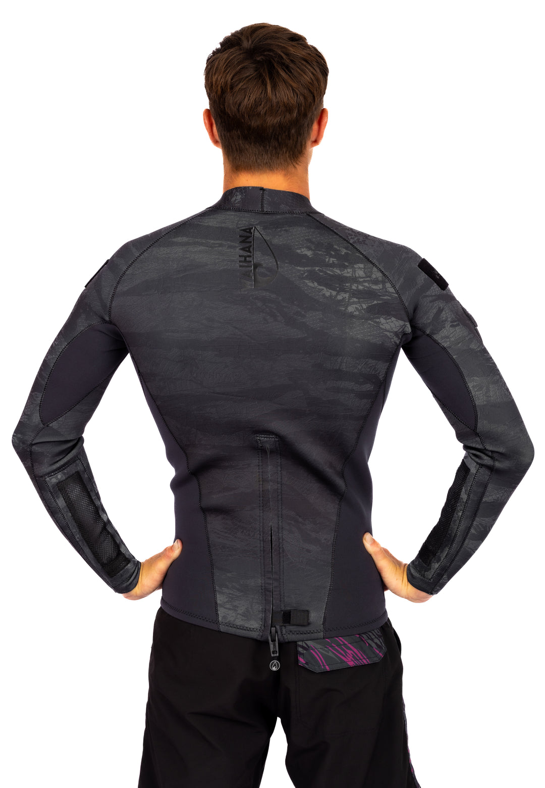 Men's Tropicam Black Rear-zip Surf Top