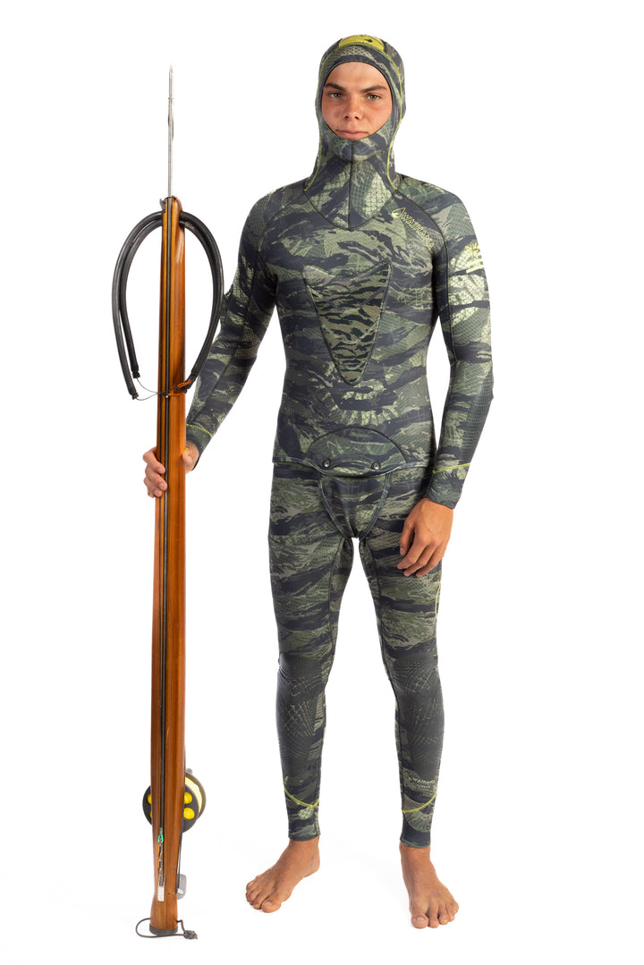 Close-up of Tropicam wetsuit chest loading pad for spearfishing