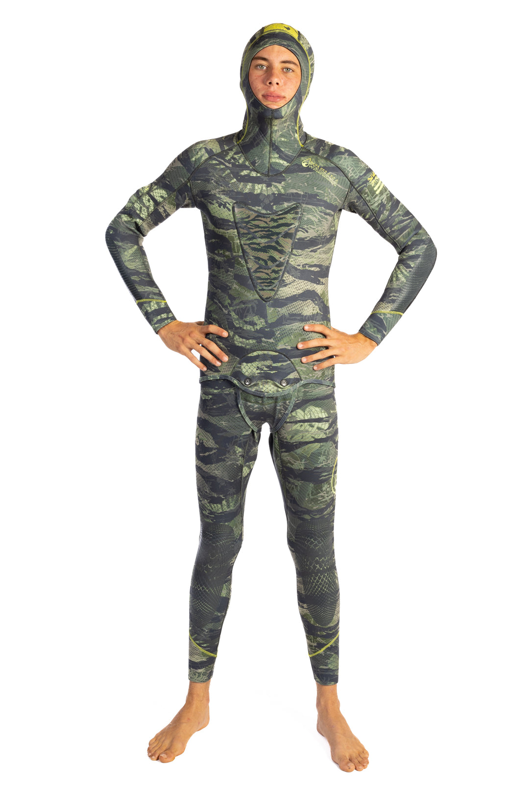 Diver in Tropicam 7.5mm wetsuit showing hooded jacket fit